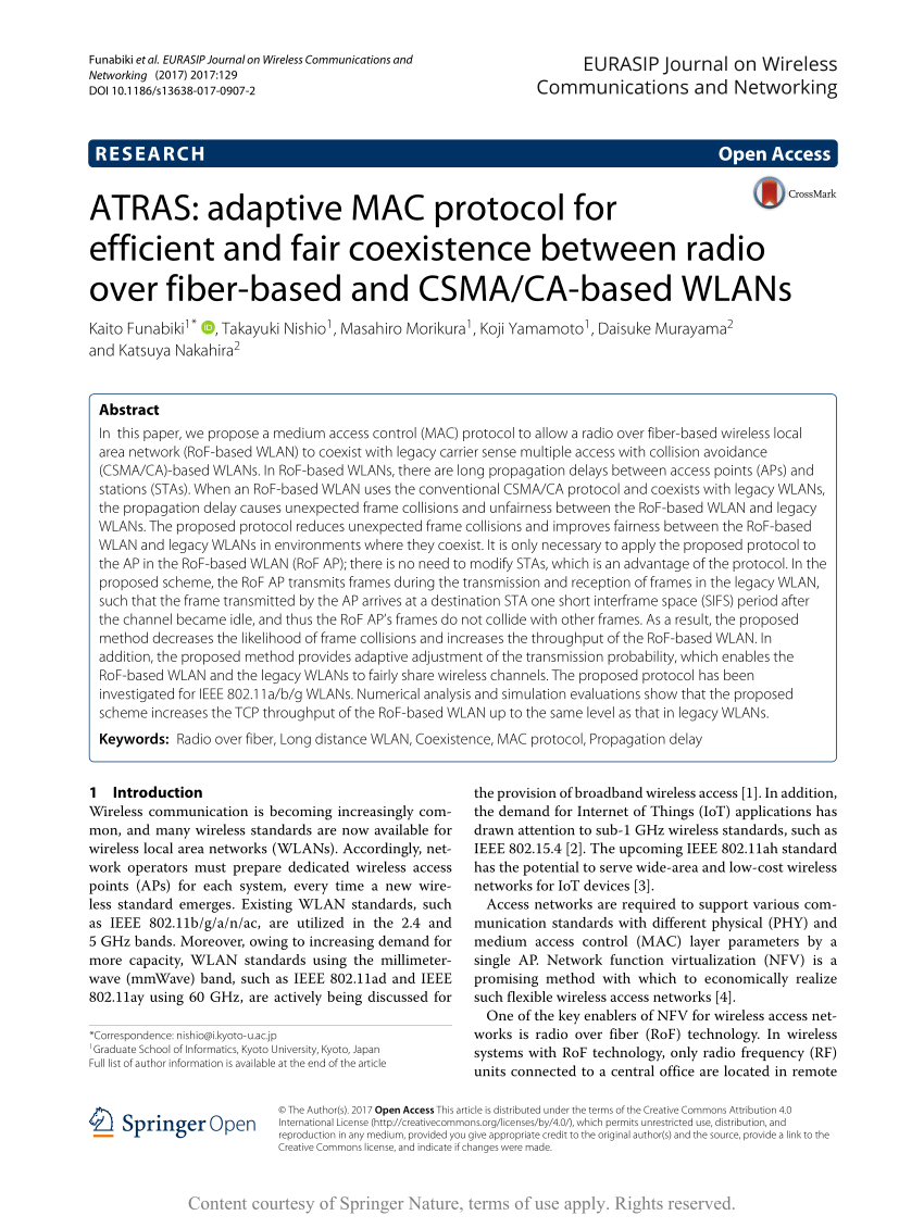 Pdf Atras Adaptive Mac Protocol For Efficient And Fair Coexistence Between Radio Over Fiber Based And Csma Ca Based Wlans