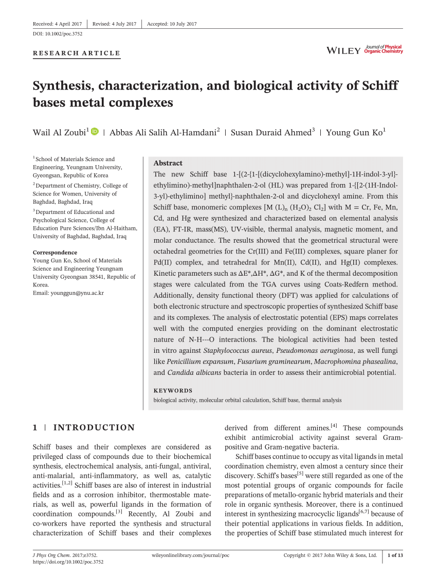 schiff base research paper pdf