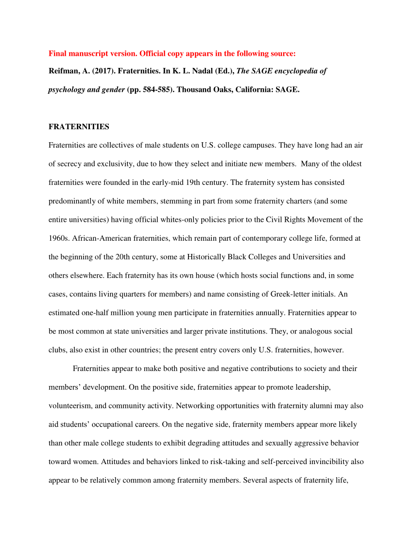 research paper about fraternity pdf