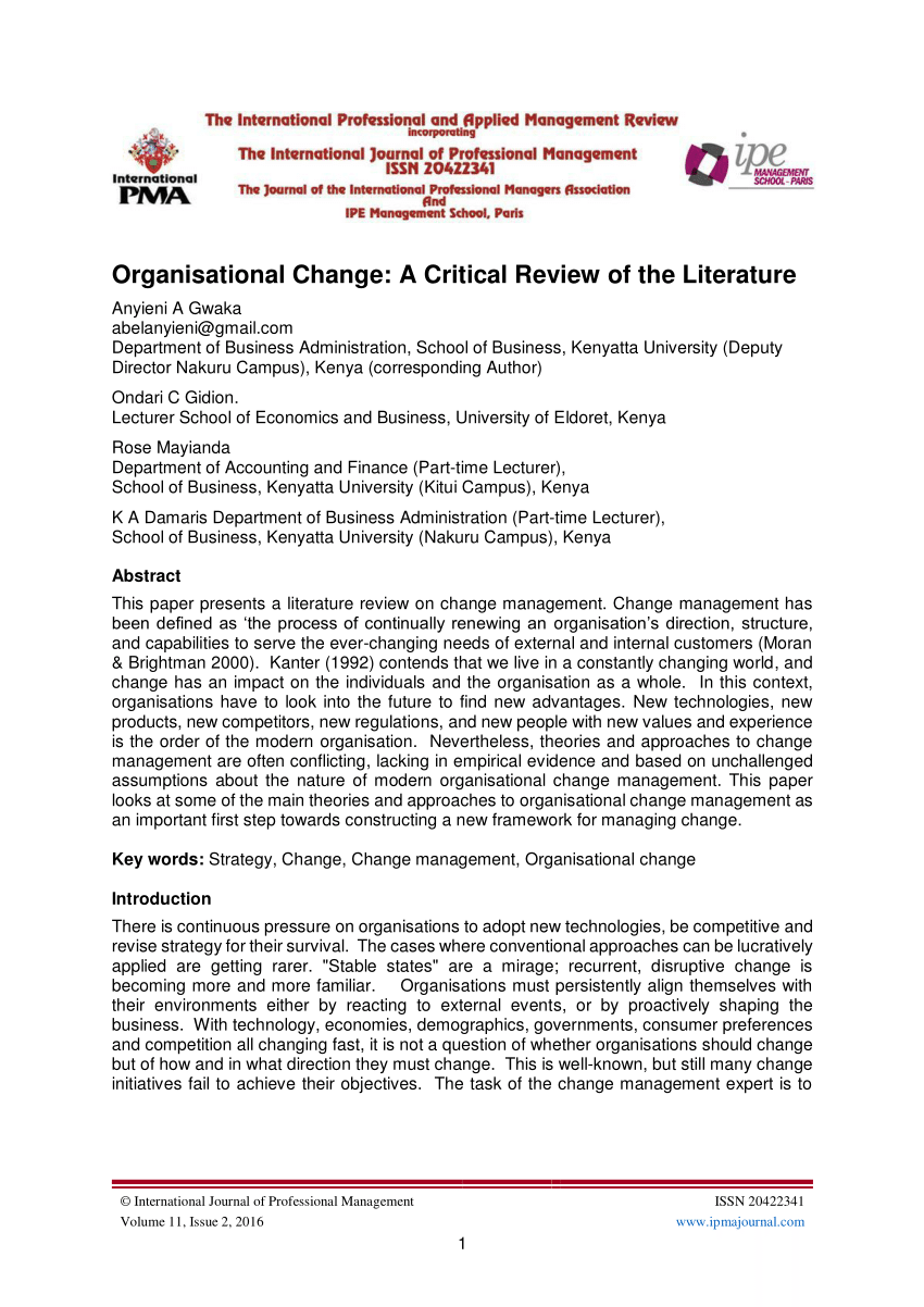 literature review for change management