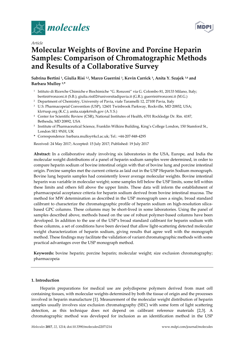 (PDF) Molecular Weights of Bovine and Porcine Heparin Samples ...