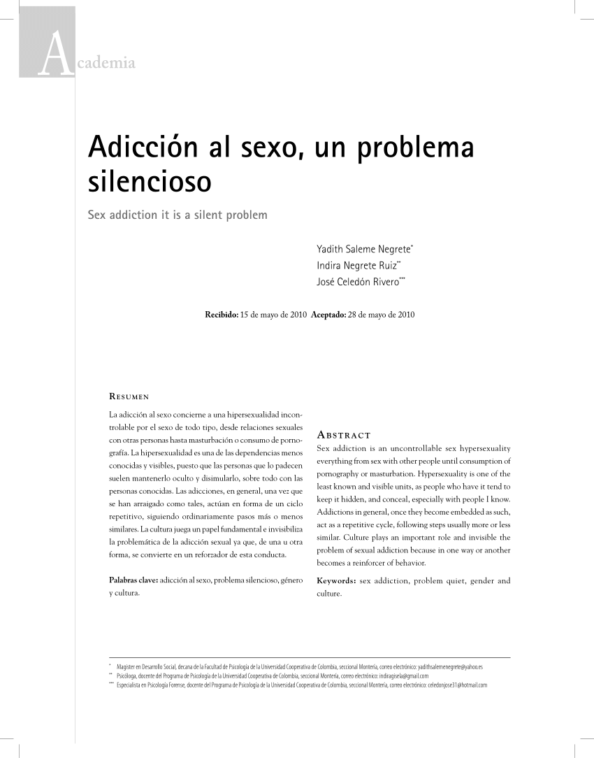 Pdf Adicción Al Sexo Un Problema Silencioso Sex Addiction It Is A Silent Problem 5787