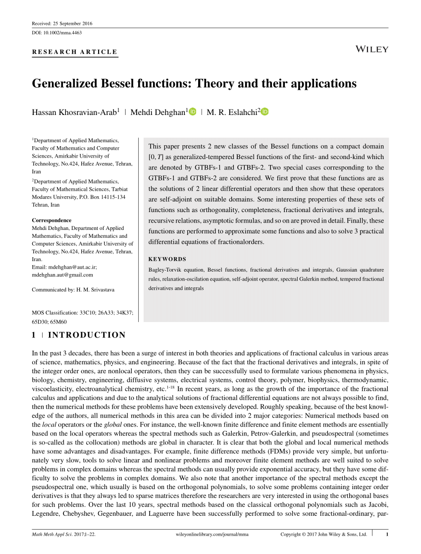 (PDF) Generalized Bessel functions Theory and their applications