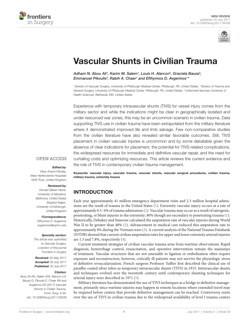 PDF) Vascular Shunts in Civilian Trauma