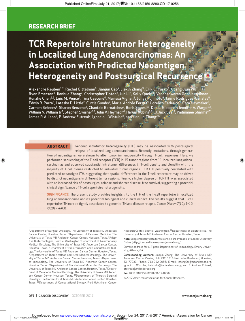asco 2018 tumor heterogeneity immune repertoire
