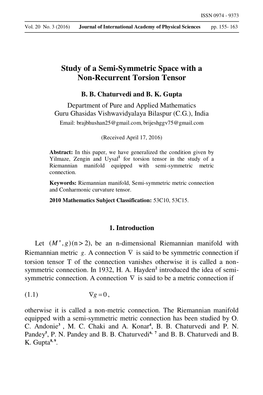 Pdf Study Of A Semi Symmetric Space With A Non Recurrent Torsion Tensor