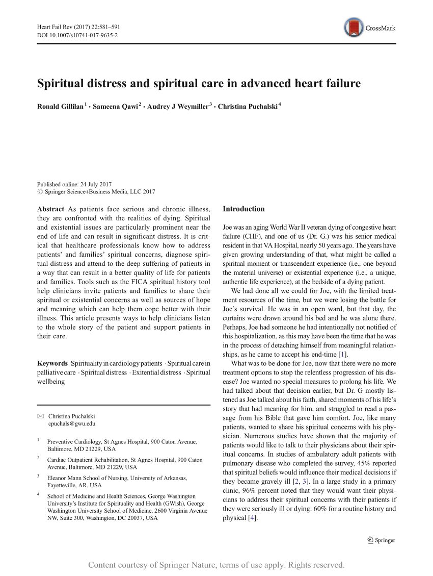 Spiritual distress and spiritual care in advanced heart failure ...