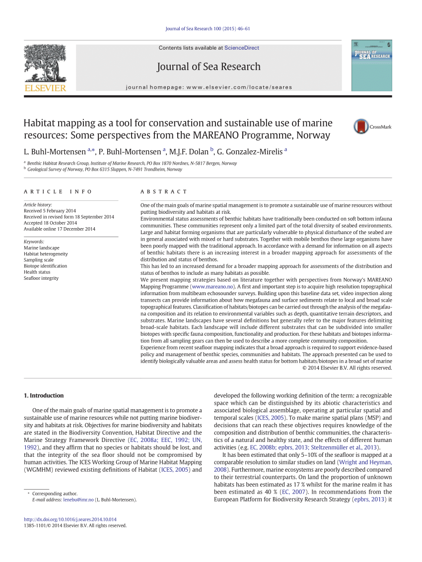 Pdf Habitat Mapping As A Tool For Conservation And Sustainable Use Of Marine Resources Some Perspectives From The Mareano Programme Norway