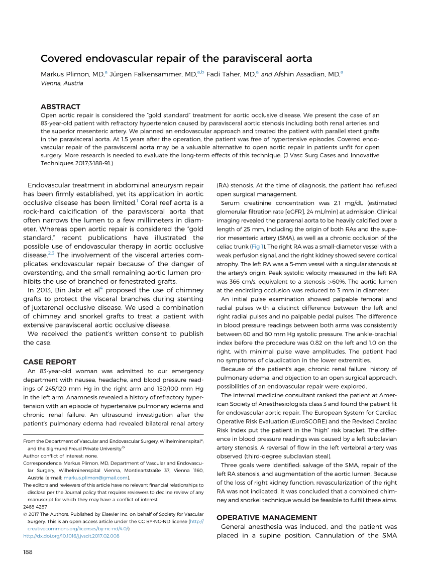 Pdf Covered Endovascular Repair Of The Paravisceral Aorta