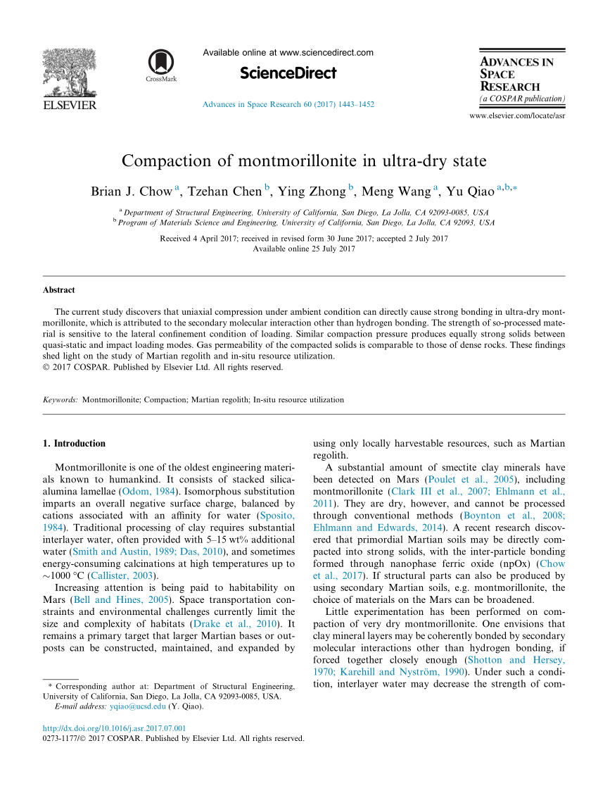 Pdf Compaction Of Montmorillonite In Ultra Dry State