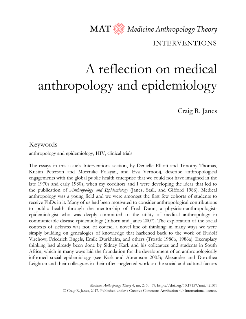 (PDF) A reflection on medical anthropology and epidemiology