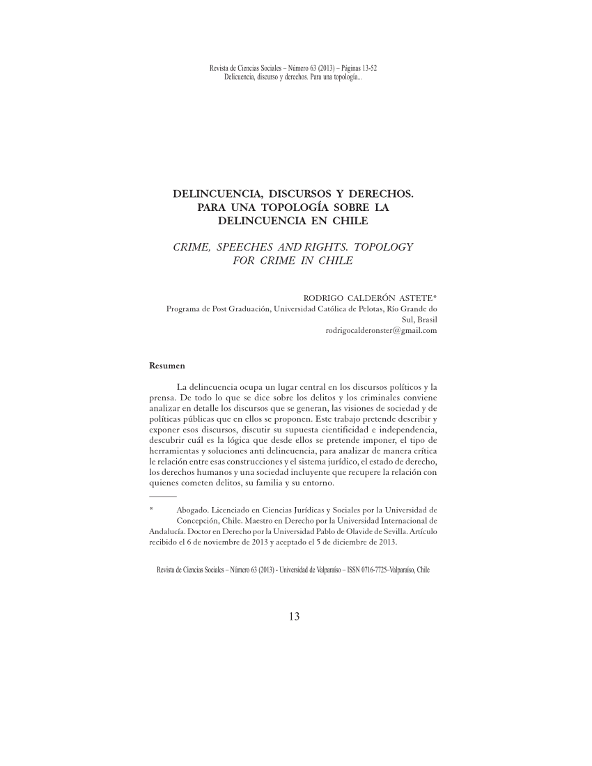 Pdf Delincuencia Discursos Y Derechos Para Una Topologia Sobre La Delincuencia En Chile