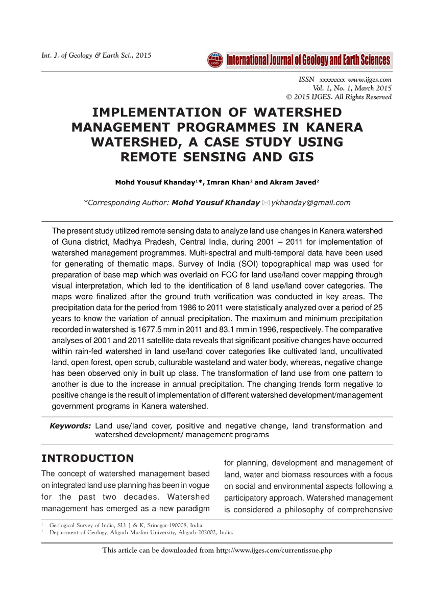 research paper on watershed management in india