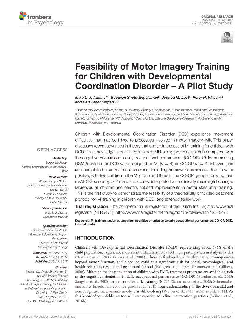 PDF) Feasibility of Motor Imagery Training for Children with Developmental  Coordination Disorder – A Pilot Study