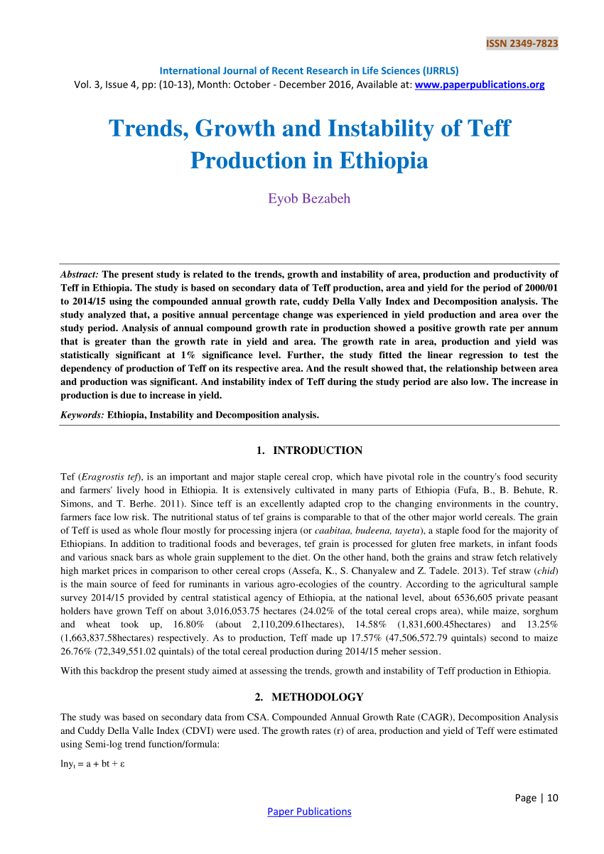 teff production in ethiopia pdf