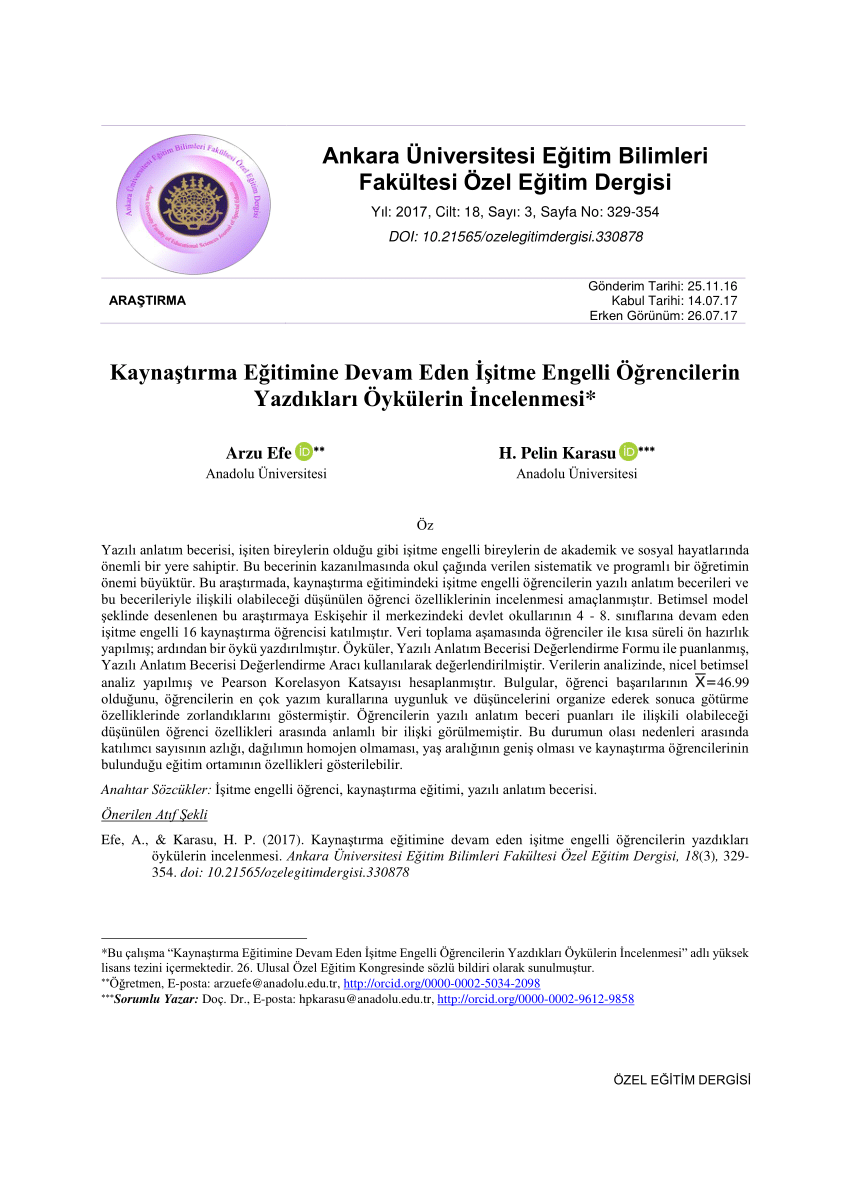 pdf kaynastirma egitimine devam eden isitme engelli ogrencilerin yazdiklari oykulerin incelenmesi