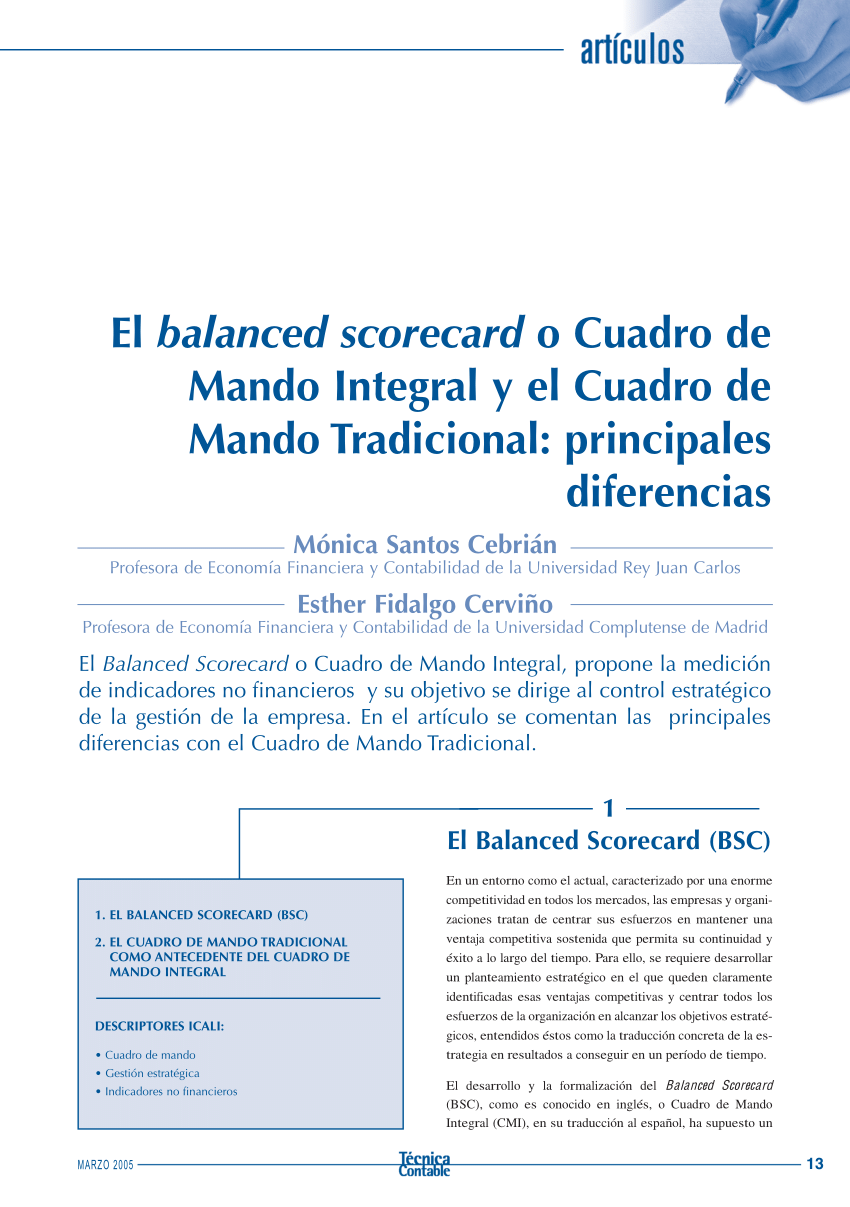 Pdf El Balanced Scorecrard O Cuadro De Mando Integral Y El Cuadro De Mando Tradicional Principales Diferencias