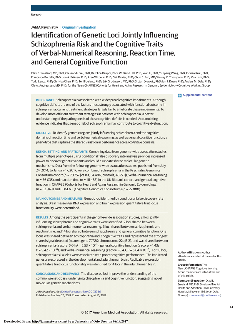 Pdf Identification Of Genetic Loci Jointly Influencing Schizophrenia Risk And The Cognitive 4539