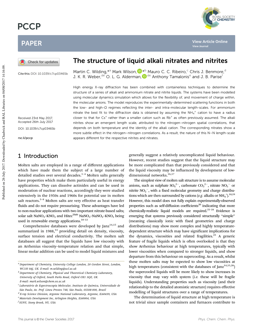 Pdf The Structure Of Liquid Alkali Nitrates And Nitrites