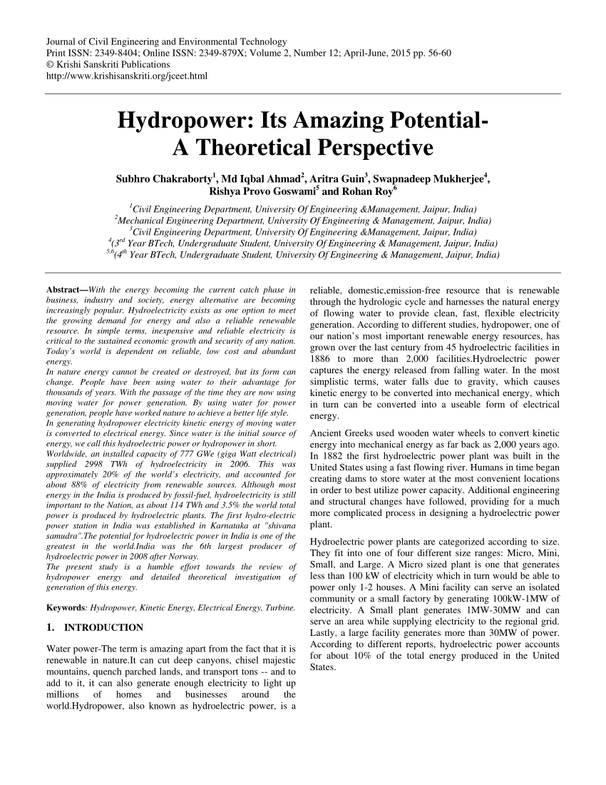 hydroelectric power research paper topics
