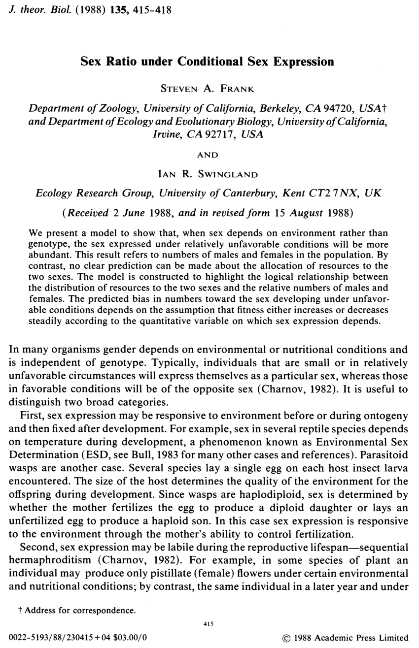 Pdf Sex Ratio Under Conditional Sex Expression