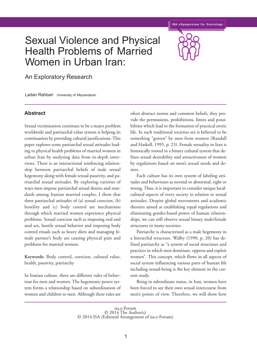 PDF) Sexual Violence and Physical Health Problems of Married Women in Urban Iran An Exploratory Research