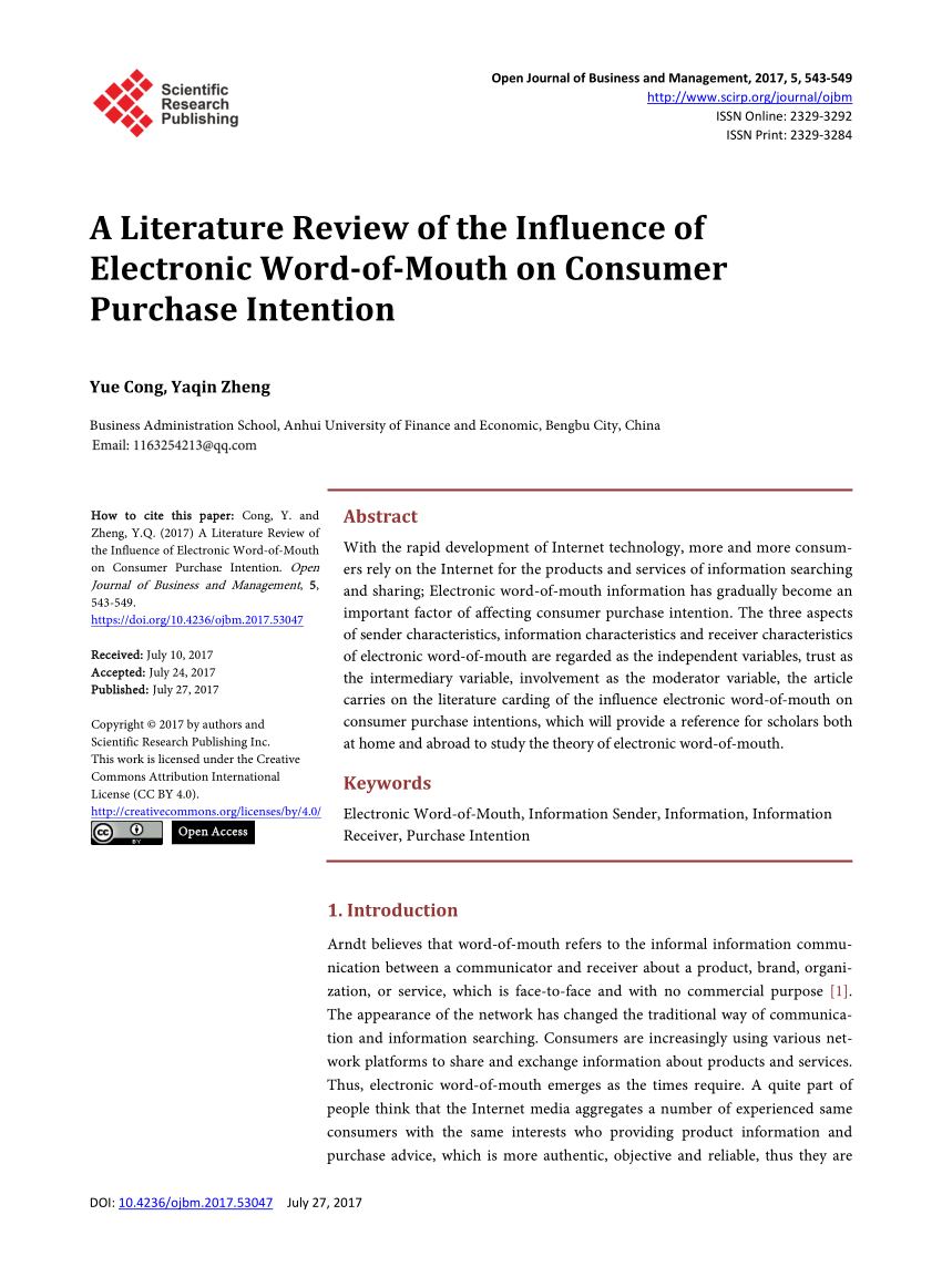 Purchase intention literature review