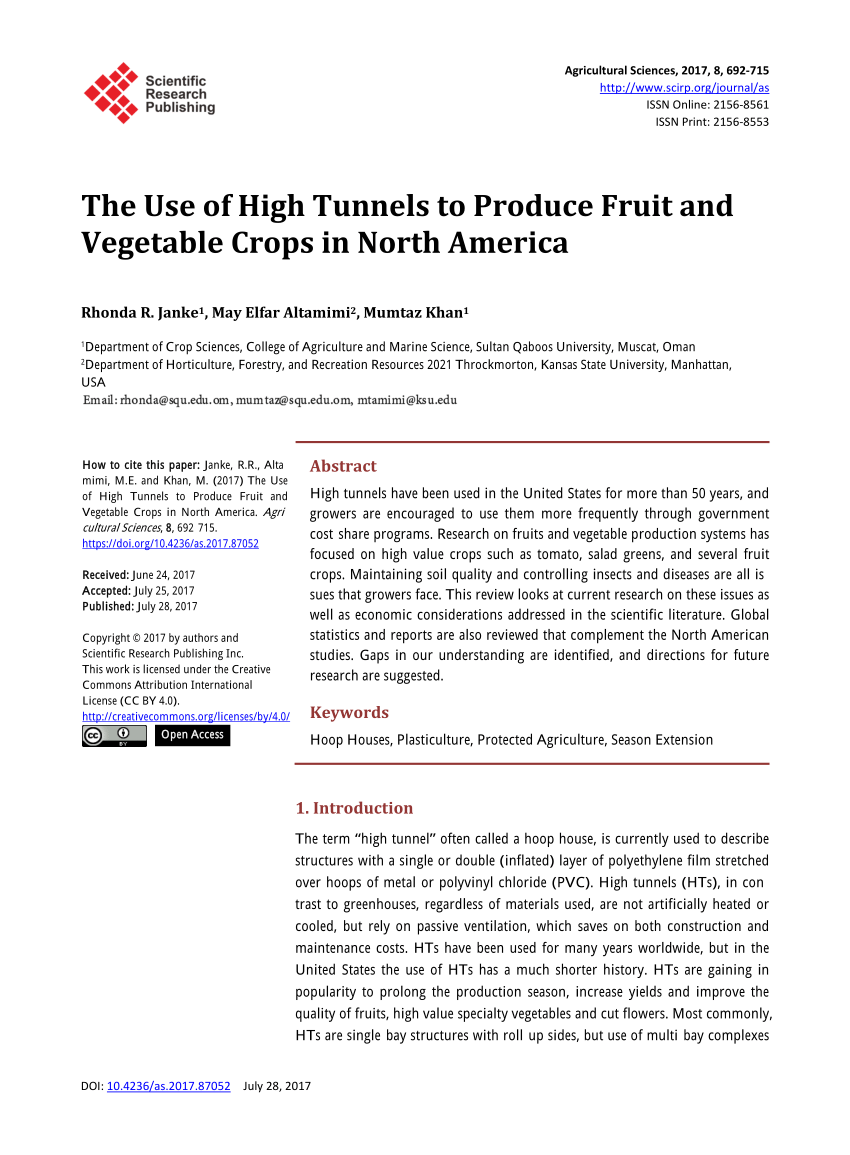 Pdf The Use Of High Tunnels To Produce Fruit And Vegetable