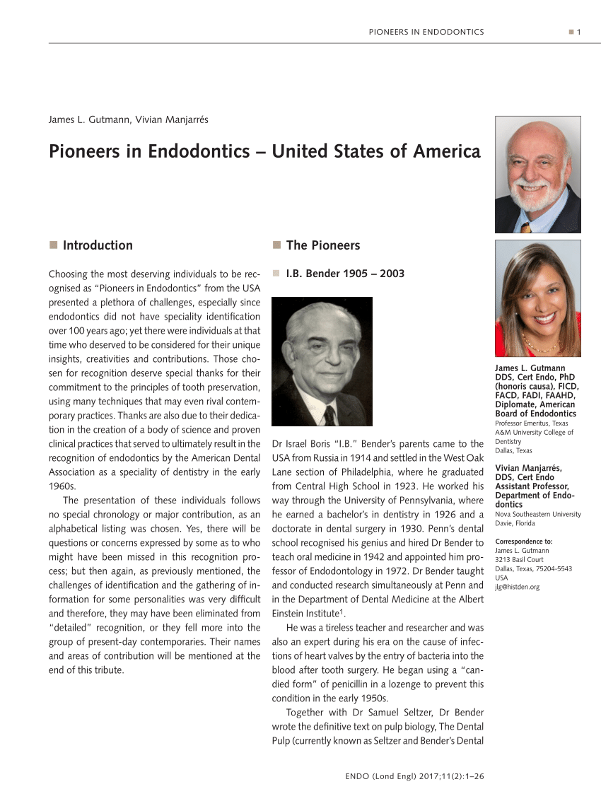 Pdf Pioneers In Endodontics United States Of America