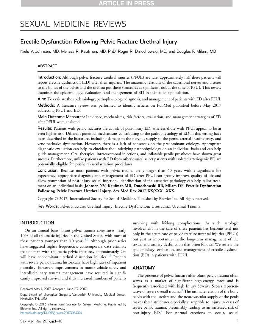 PDF Erectile Dysfunction Following Pelvic Fracture Urethral Injury