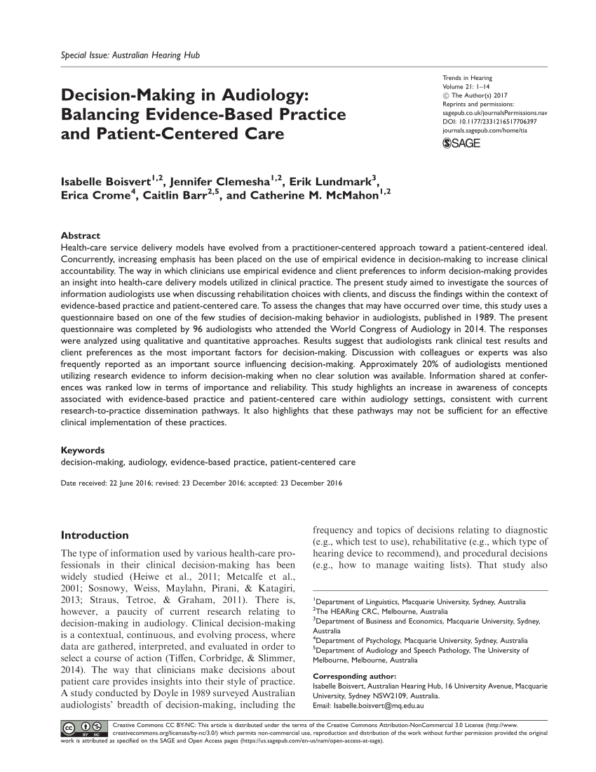 PDF) Decision-Making in Audiology: Balancing Evidence-Based 