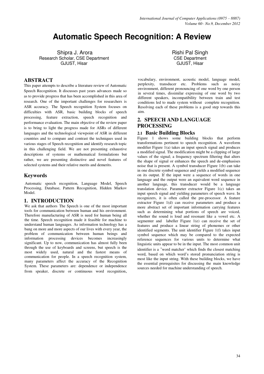 research paper on speech recognition applications