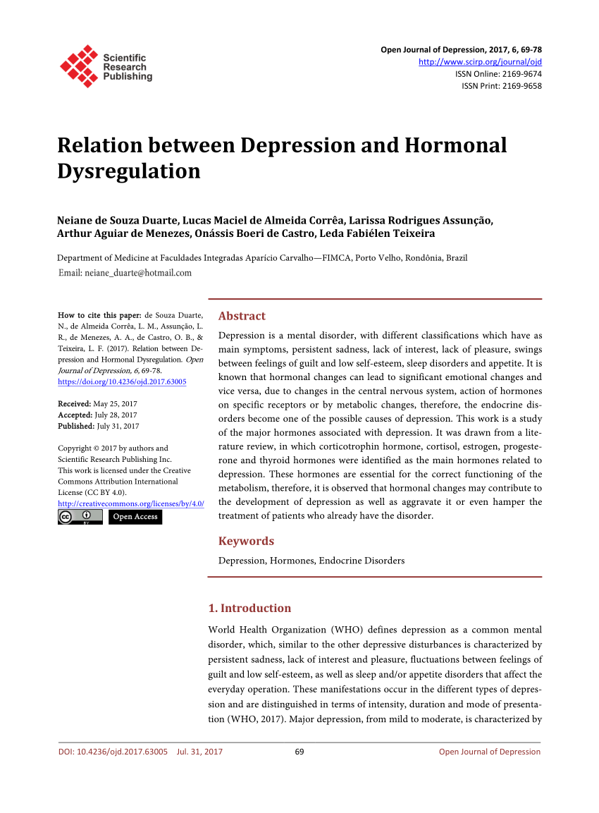 Pdf Relation Between Depression And Hormonal Dysregulation