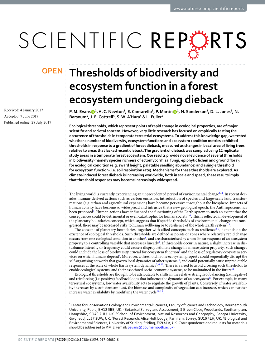 PDF) Thresholds of biodiversity and ecosystem function in a forest ...