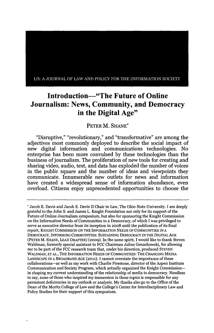 (PDF) Introduction – “The Future of Online Journalism: News, Community, and Democracy in the 