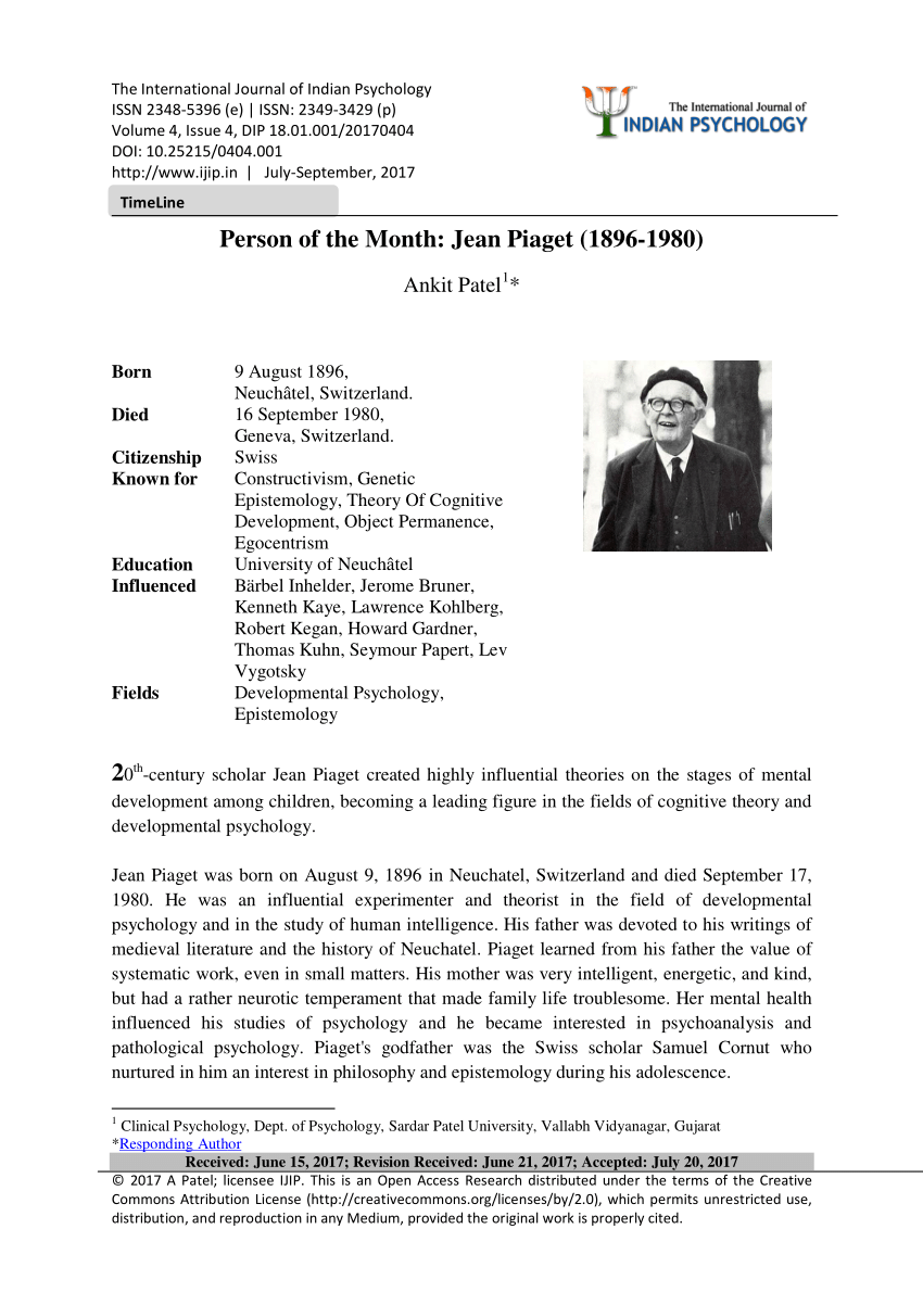 Jean Piaget - History and Biography