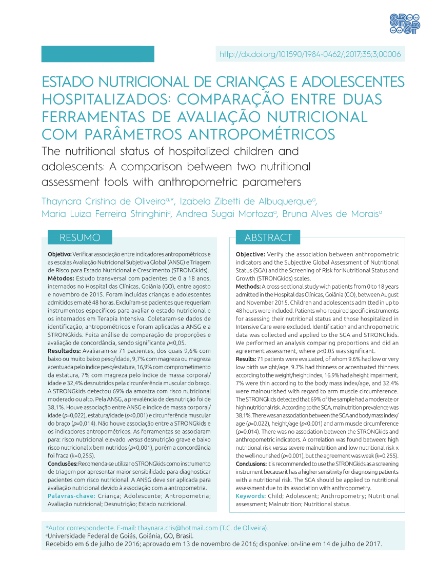 PDF ESTADO NUTRICIONAL DE CRIANÇAS E ADOLESCENTES HOSPITALIZADOS  