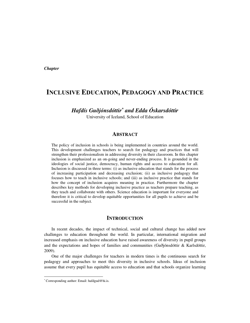 Pdf Inclusive Education Pedagogy And Practice