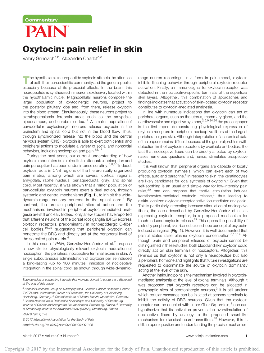 Pdf Oxytocin Pain Relief In Skin