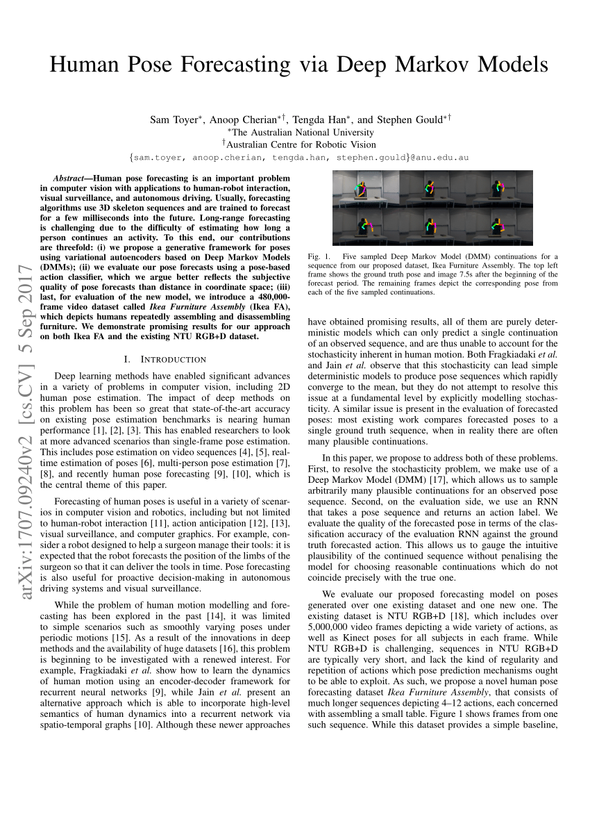 Pdf Human Pose Forecasting Via Deep Markov Models