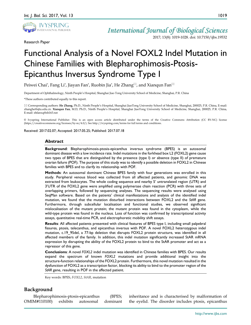 Co Occurrence Of Congenital Hydronephrosis And Foxl2 Associated