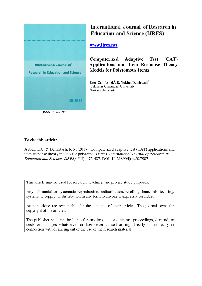 (PDF) Computerized Adaptive Test (CAT) Applications and 