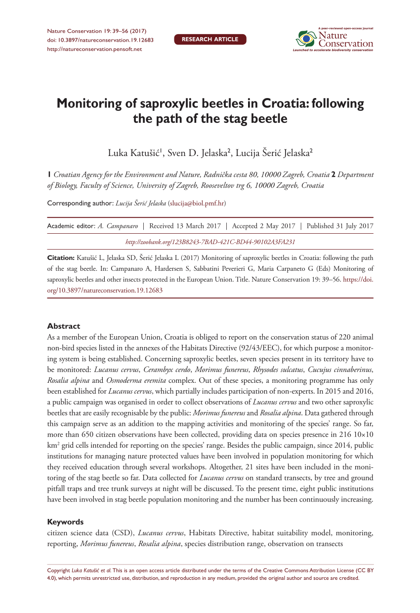 Pdf Monitoring Of Saproxylic Beetles In Croatia Following The Path Of The Stag Beetle
