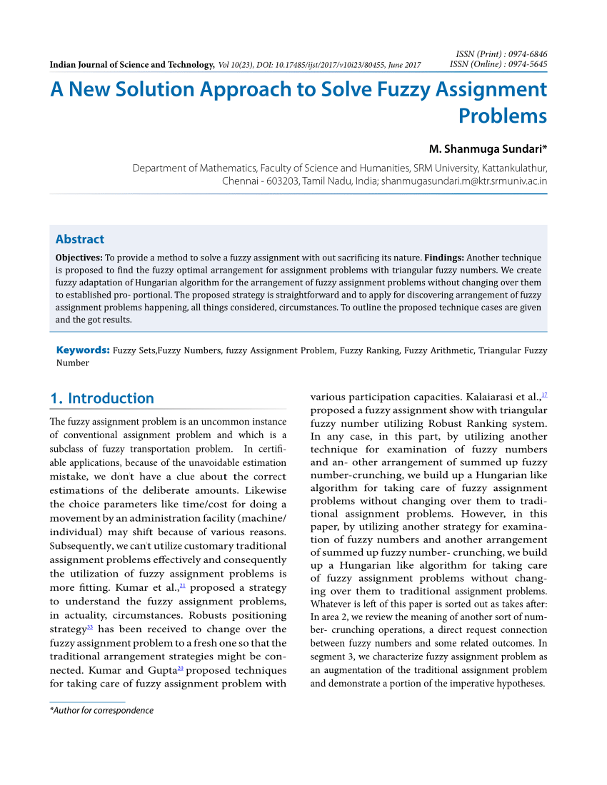 fuzzy assignment problem pdf