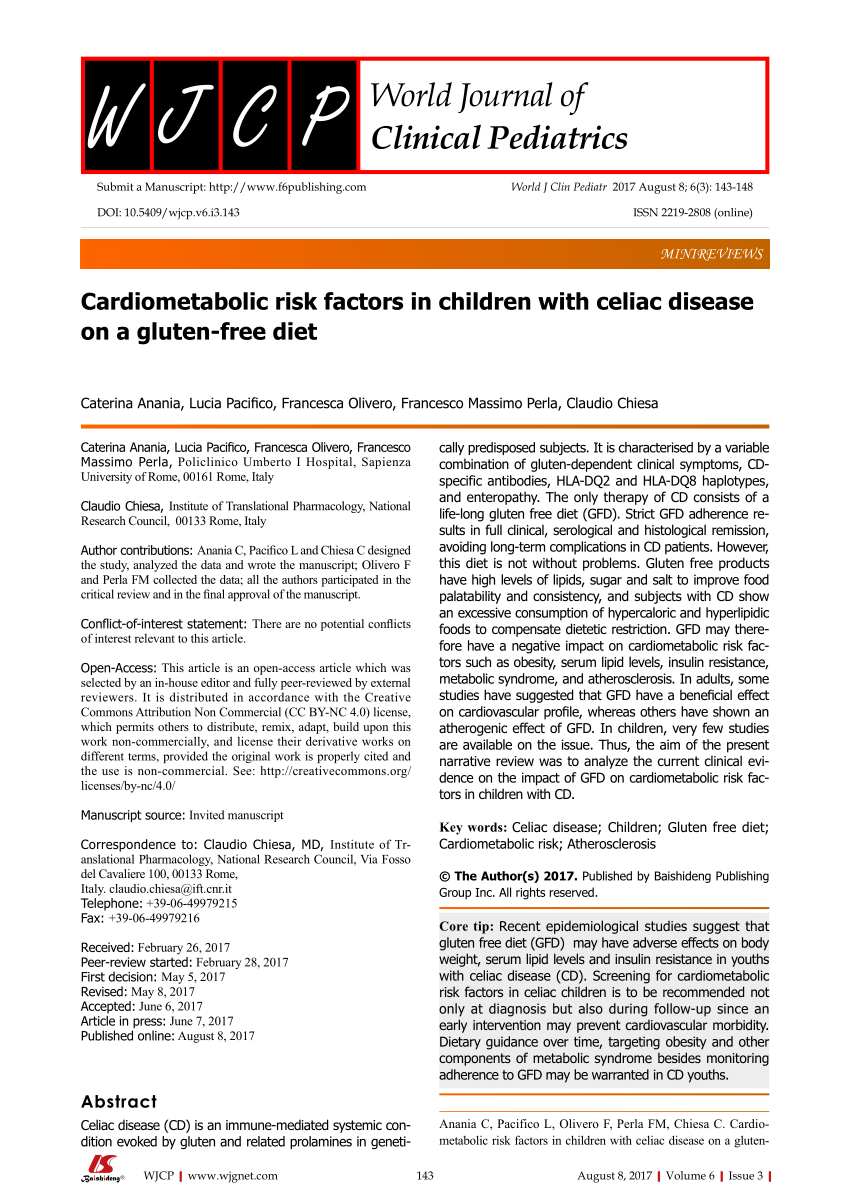(PDF) Cardiometabolic risk factors in children with celiac ...