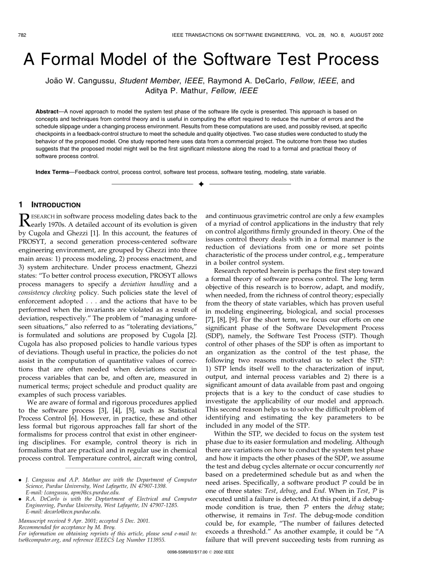 PDF A formal model of the software test process