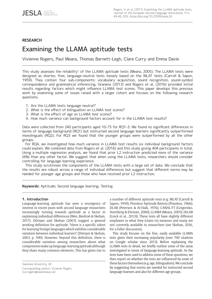  PDF Examining The LLAMA Aptitude Tests