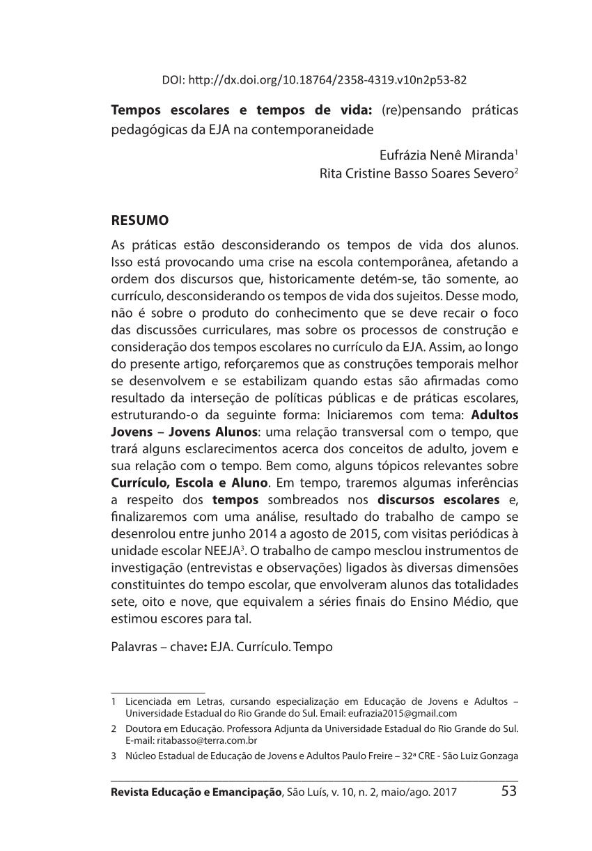 PDF) A PERMANÊNCIA ESCOLAR NA EDUCAÇÃO DE JOVENS E ADULTOS: UMA EXPERIÊNCIA  INSTITUINTE