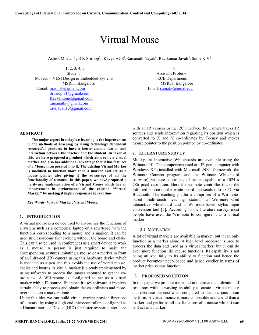 literature survey of virtual mouse