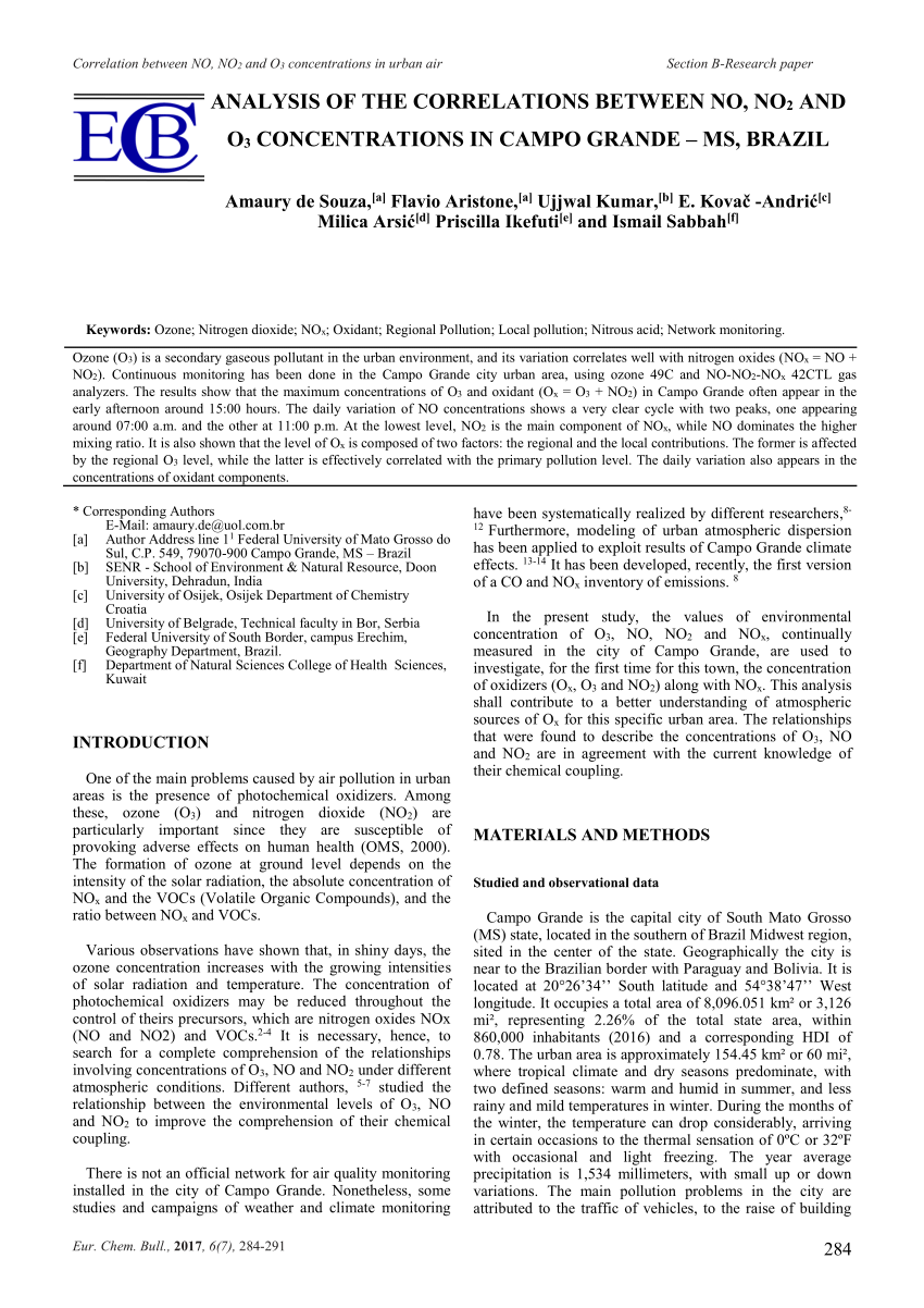 Pdf Analysis Of The Correlations Between No No2 And O3